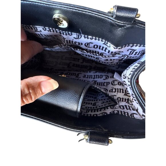 Juicy Couture Medallion Floral Satchel Tote Black Multi Color Purse Gold Logo - Picture 10 of 16